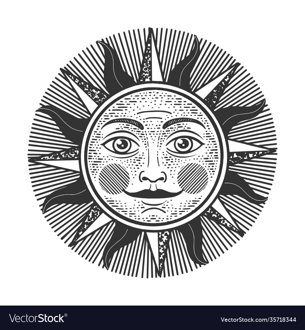 Sun with face sketch Royalty Free Vector Image