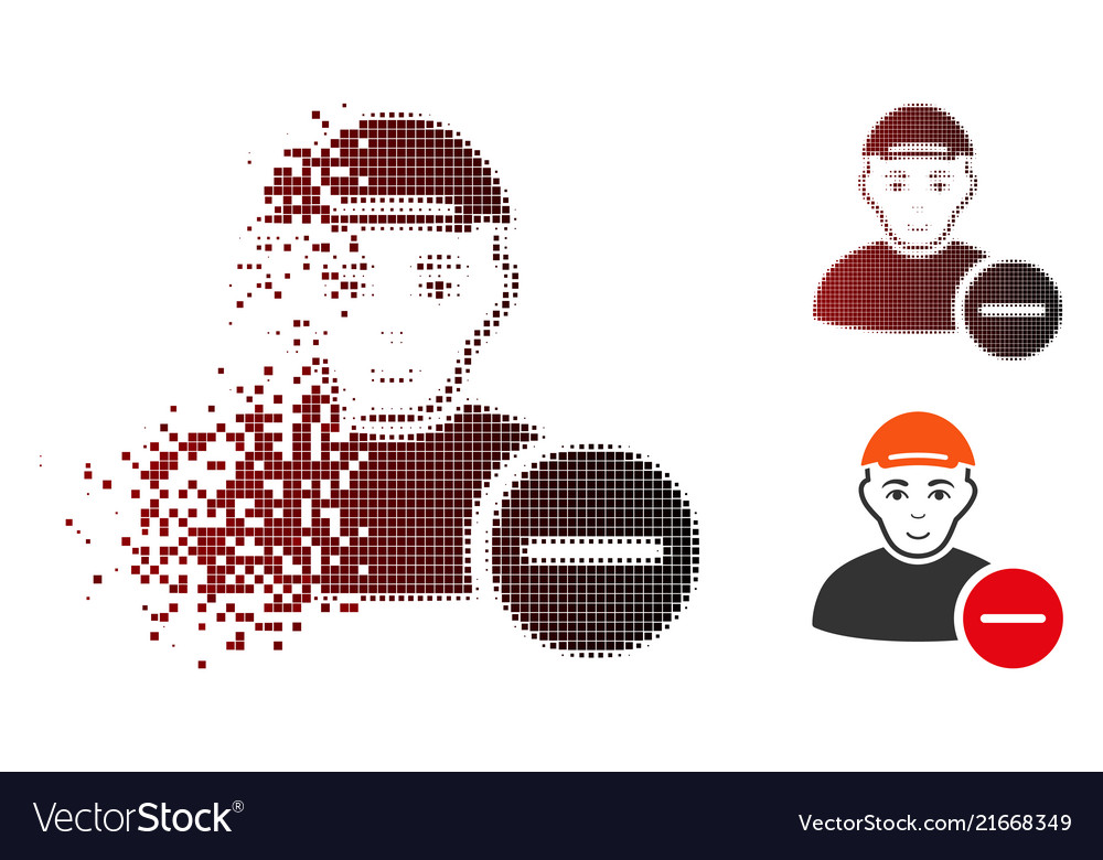 Broken pixel halftone delete user icon vector image Broken pixel halftone delete user icon