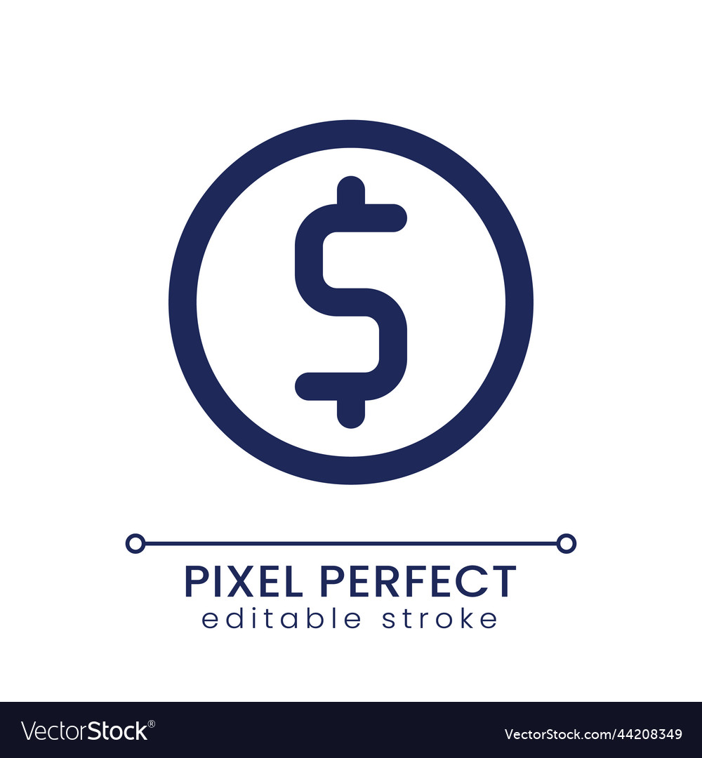 Coin pixel perfect linear ui icon vector image Coin pixel perfect linear ui icon