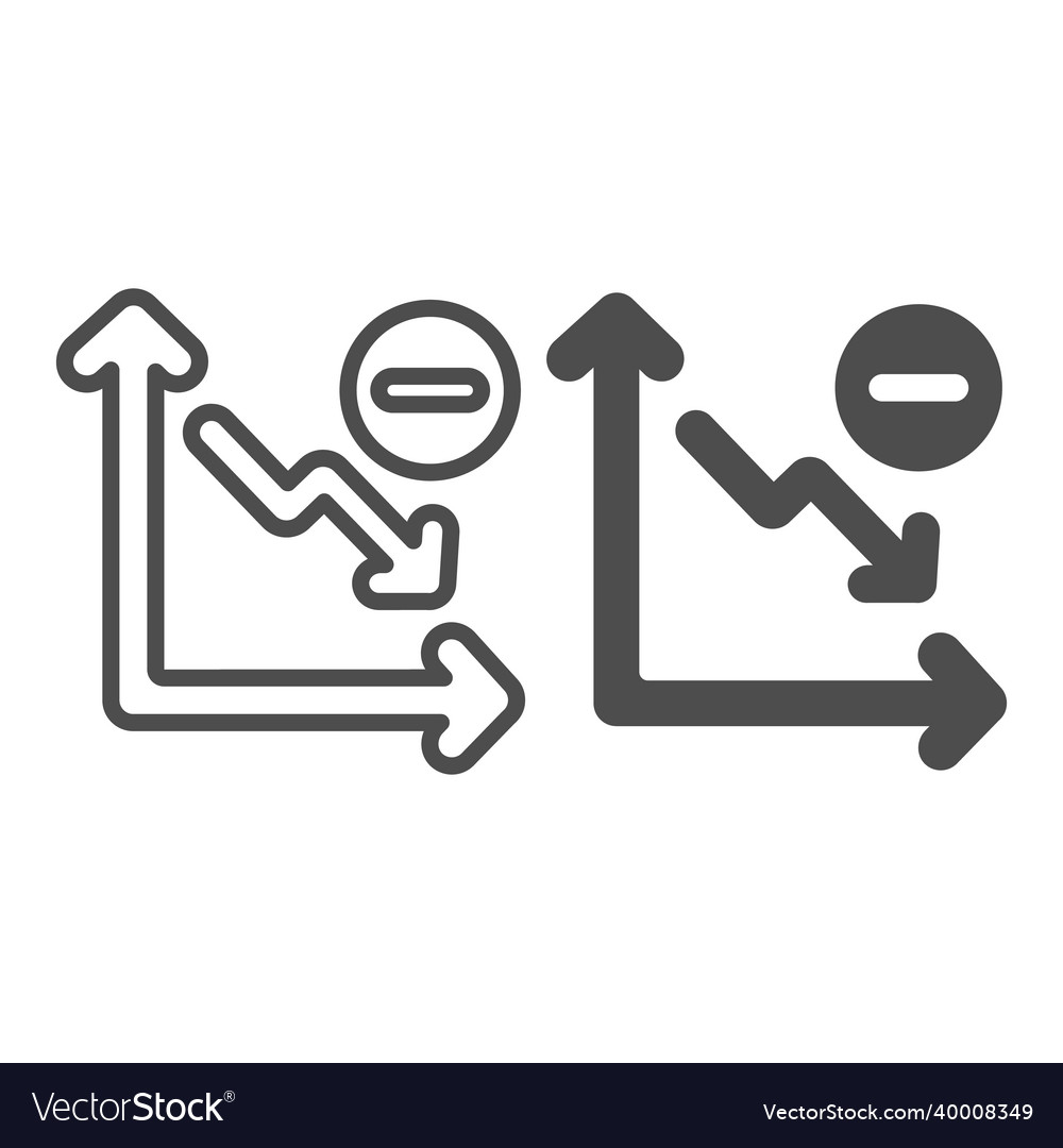 Declining graph with arrow going down and minus vector image Declining graph with arrow going down and minus
