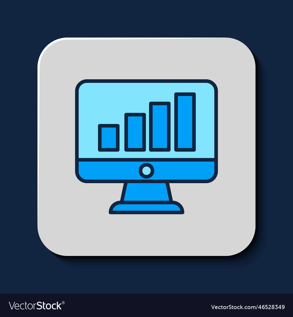 Filled outline computer monitor with graph chart