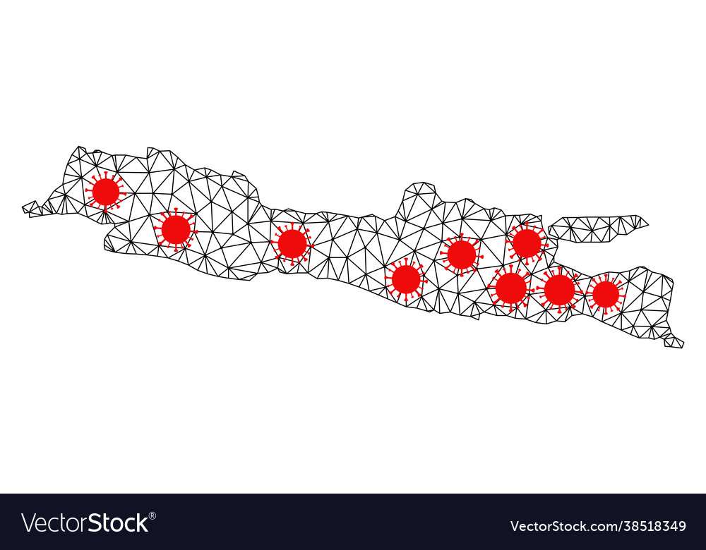 Mesh polygonal map java island with red virus vector image Mesh polygonal map java island with red virus