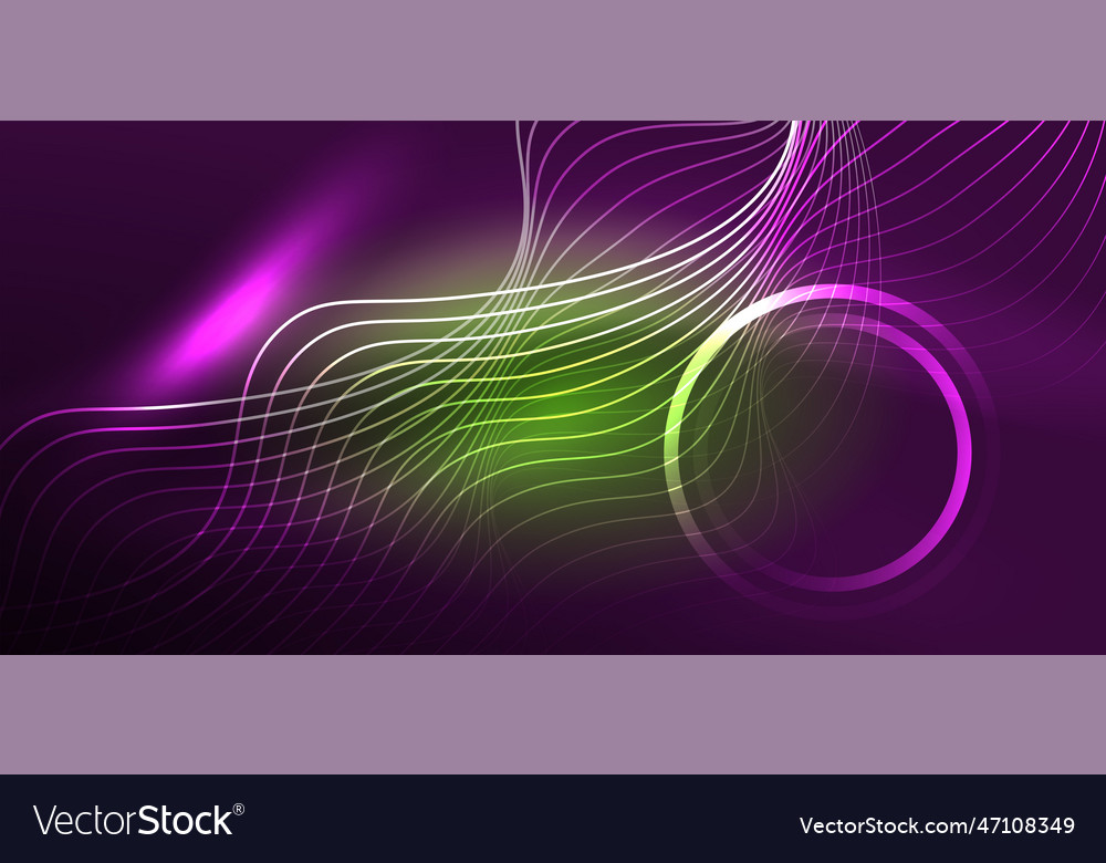 Neon lines and waves abstract background techno vector image Neon lines and waves abstract background techno