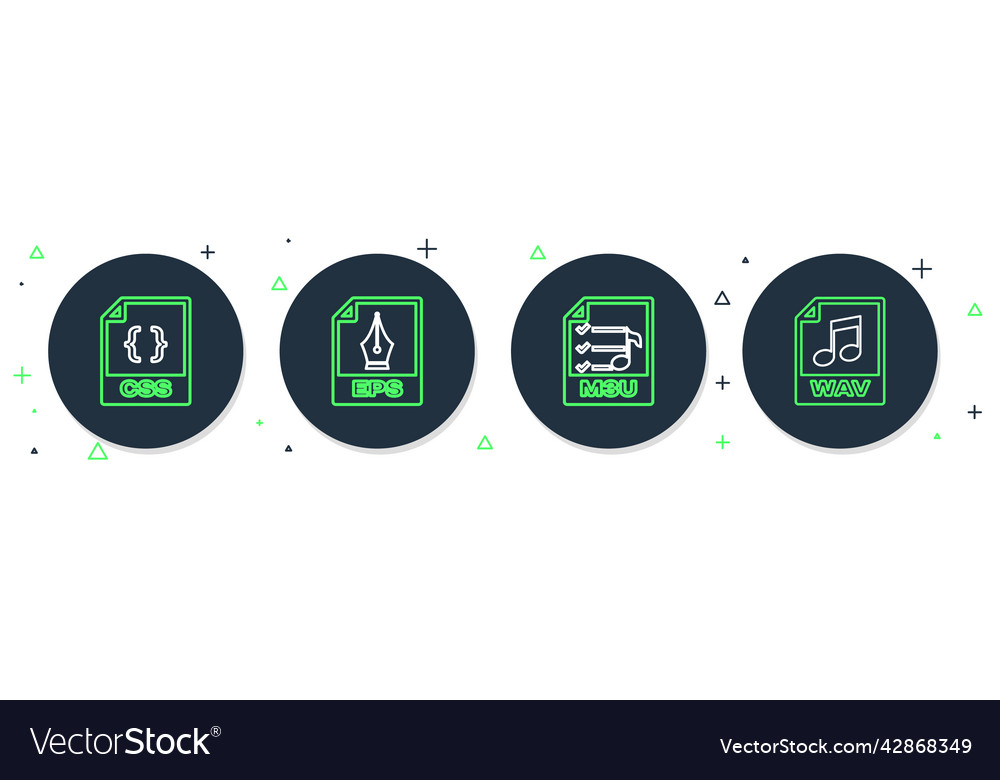 Set line eps file document m3u css and wav icon vector image Set line eps file document m3u css and wav icon