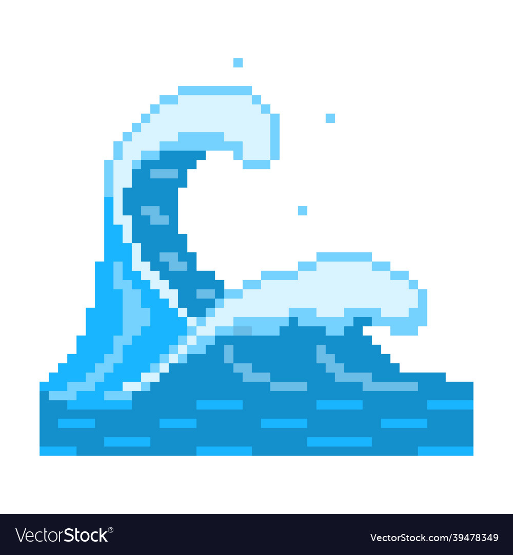 Storm pixel wave oceanic tsunami with huge blue