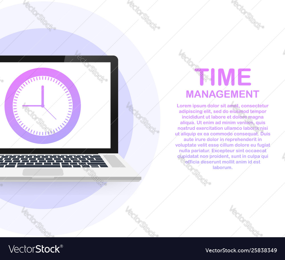 Time management banner with character and text vector image Time management banner with character and text