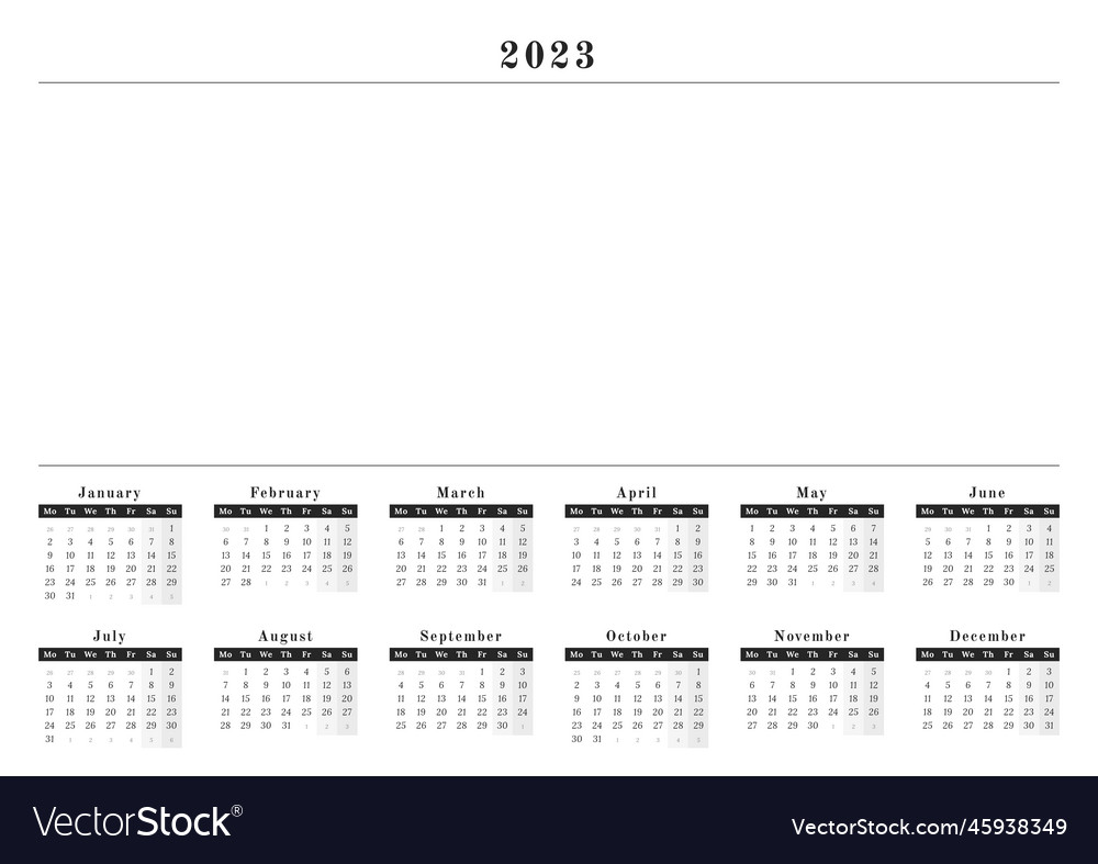 Wand horizontaler Kalender für Jahr 2023 in neutral