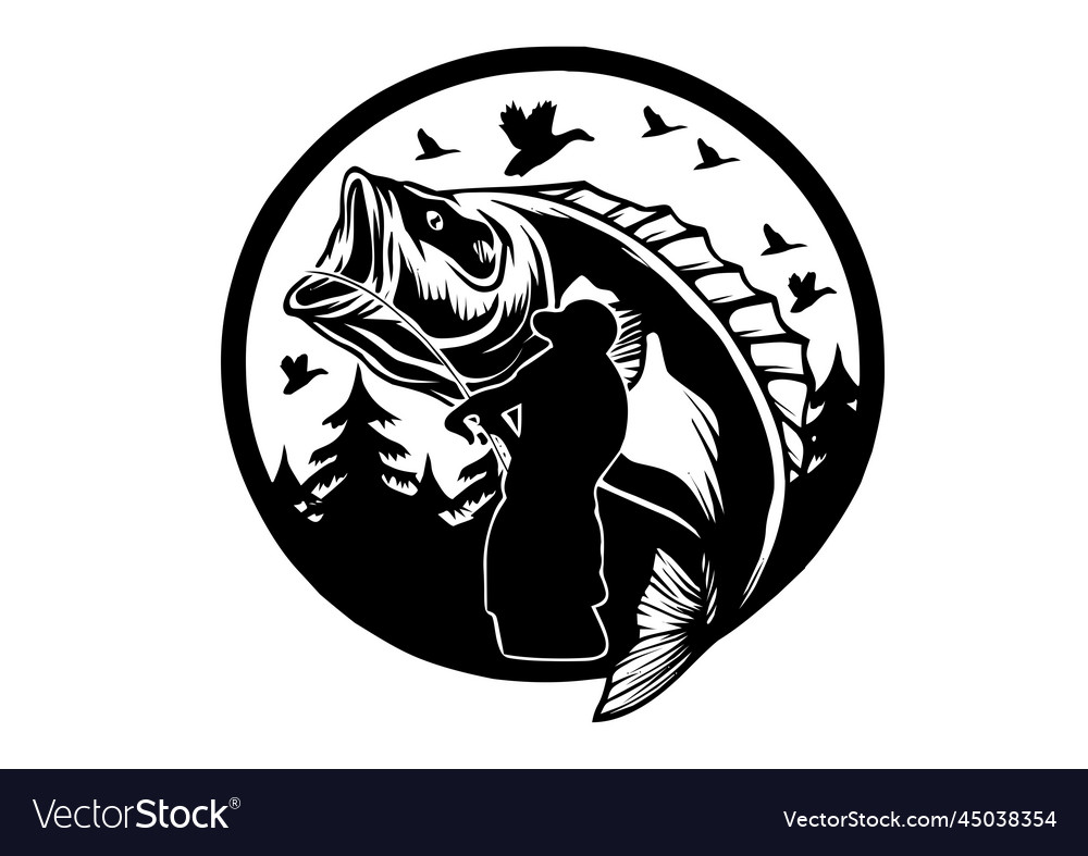 Bass fishing man in lake image Royalty Free Vector Image