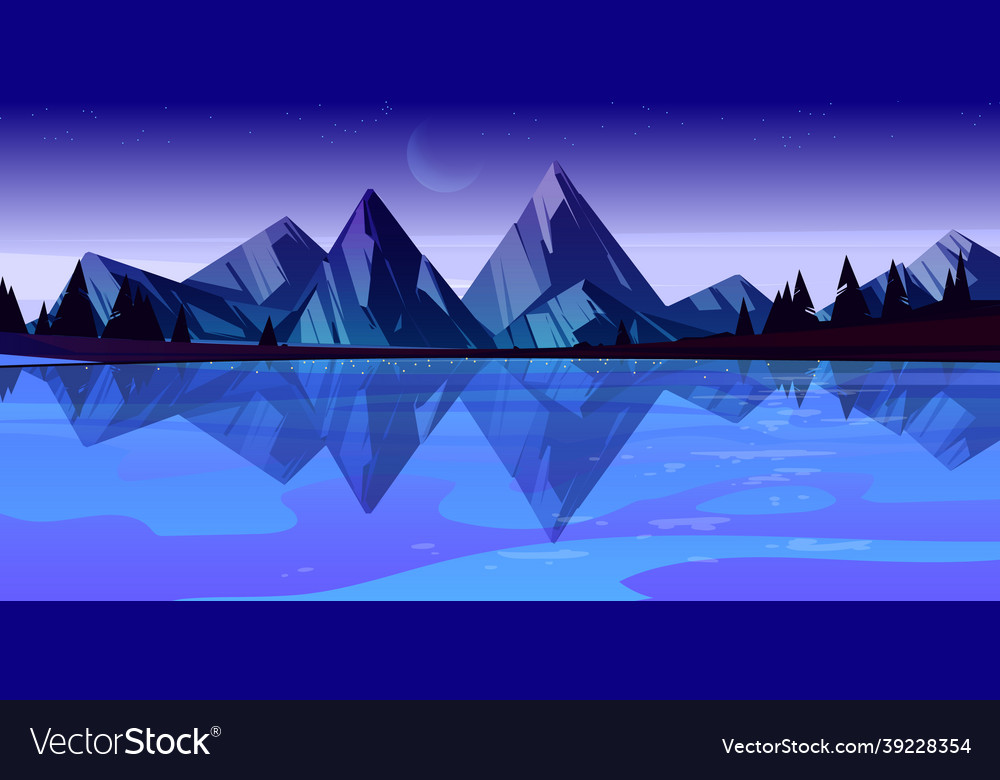 Dusk mountain lake scenery landscape night pond Vector Image