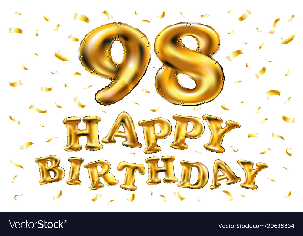 Happy birthday 98th celebration gold balloons Vector Image