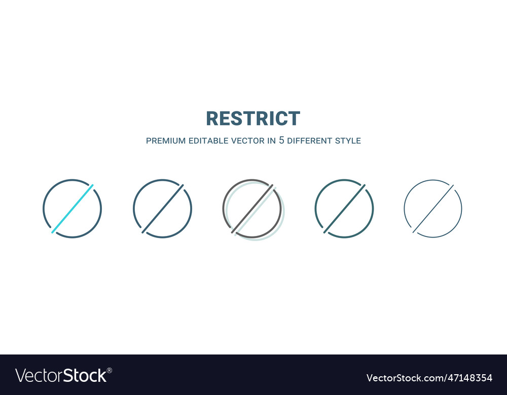 Restrict icon in 5 different style outline filled vector image Restrict icon in 5 different style outline filled