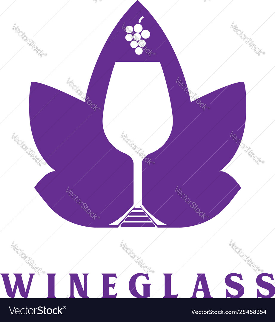 Wine glass and grape leaf for logo design ve