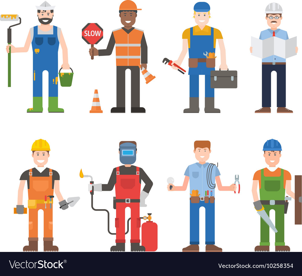 Workers man set Royalty Free Vector Image - VectorStock