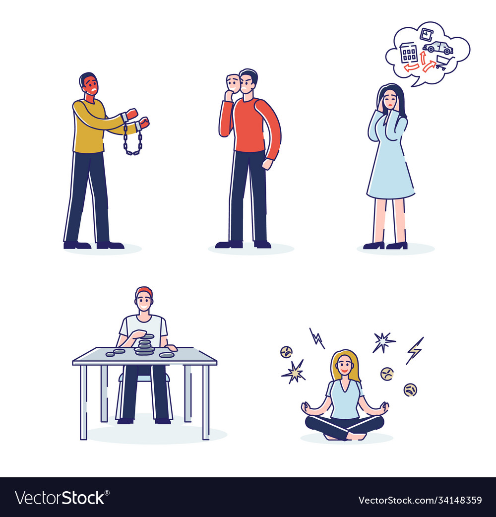 Cartoon characters with emotion problems working vector image Cartoon characters with emotion problems working