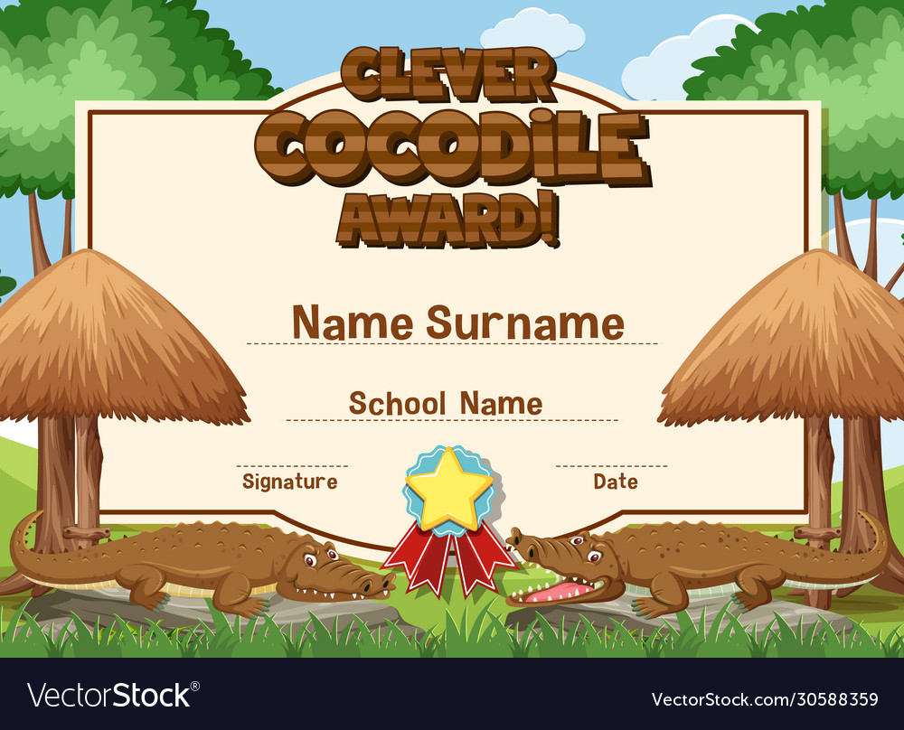 Certificate template design for clever crocodile Vector Image