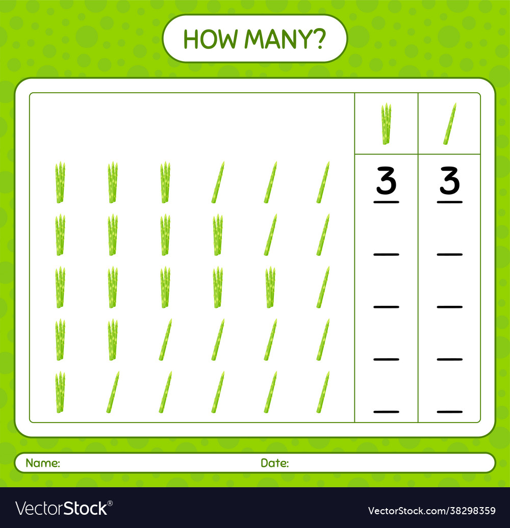 How many counting game with asparagus worksheet