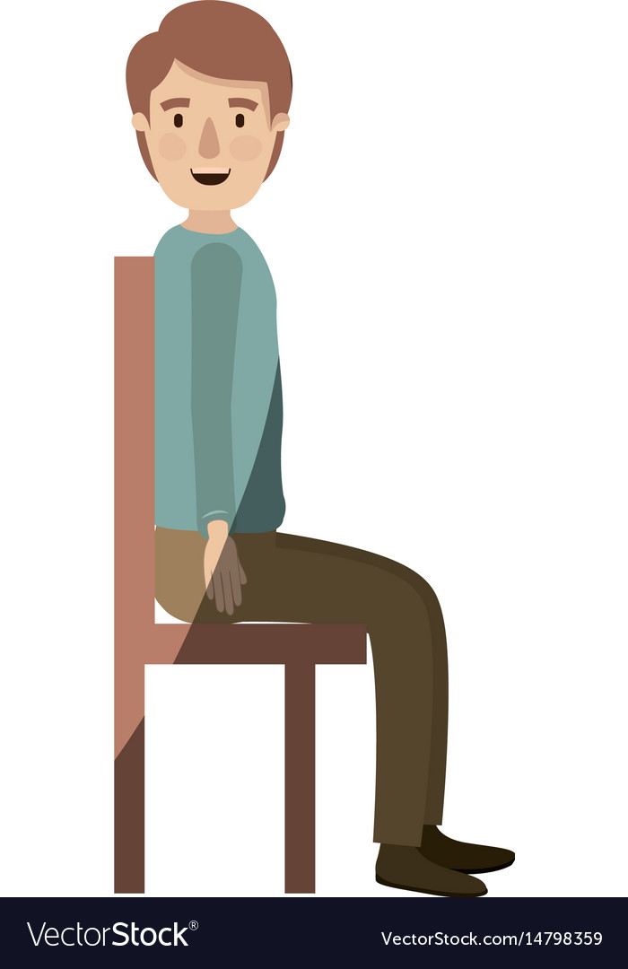 Light color shading caricature full body guy sit Vector Image