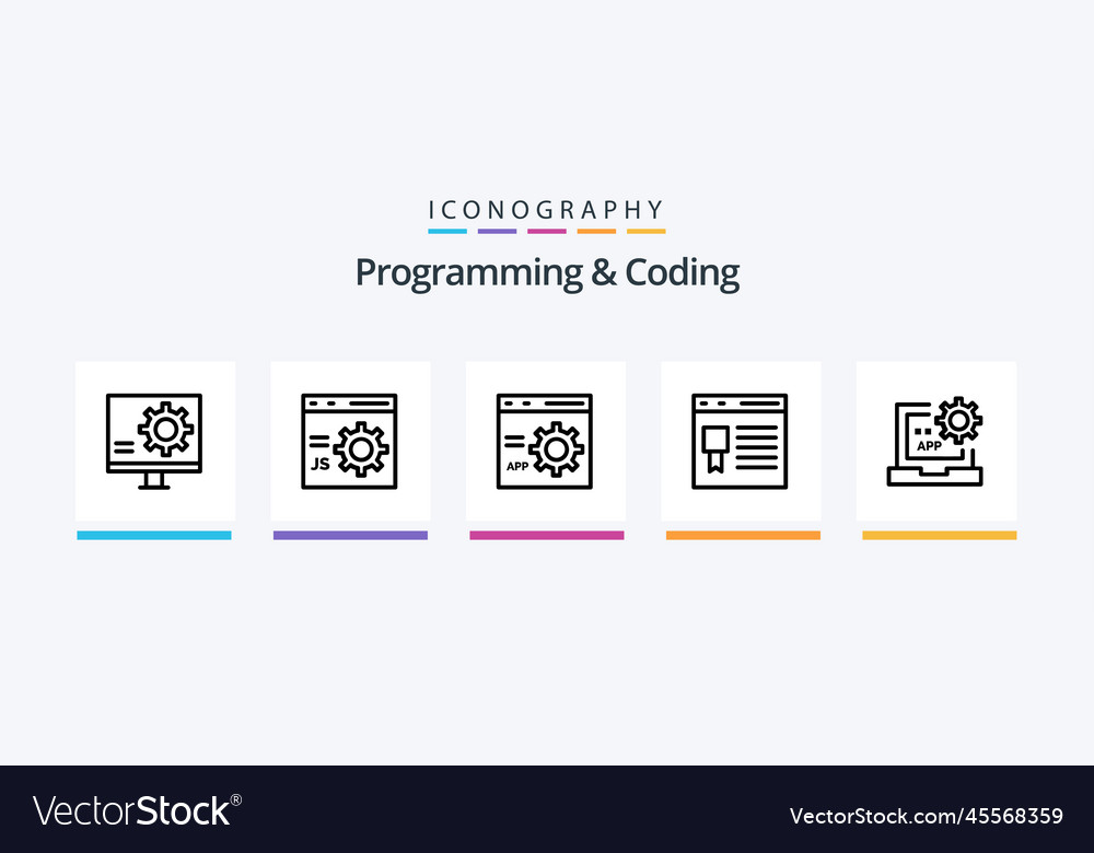 Programming and coding line 5 icon pack including