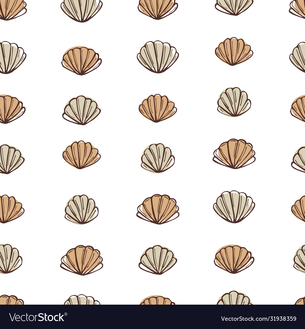 Seamless pattern with hand drawn seashells Vector Image