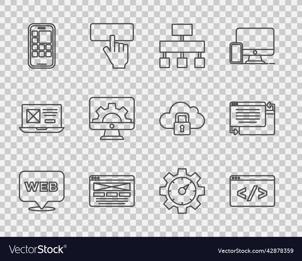 Set line web and graphic design front end vector image Set line web and graphic design front end