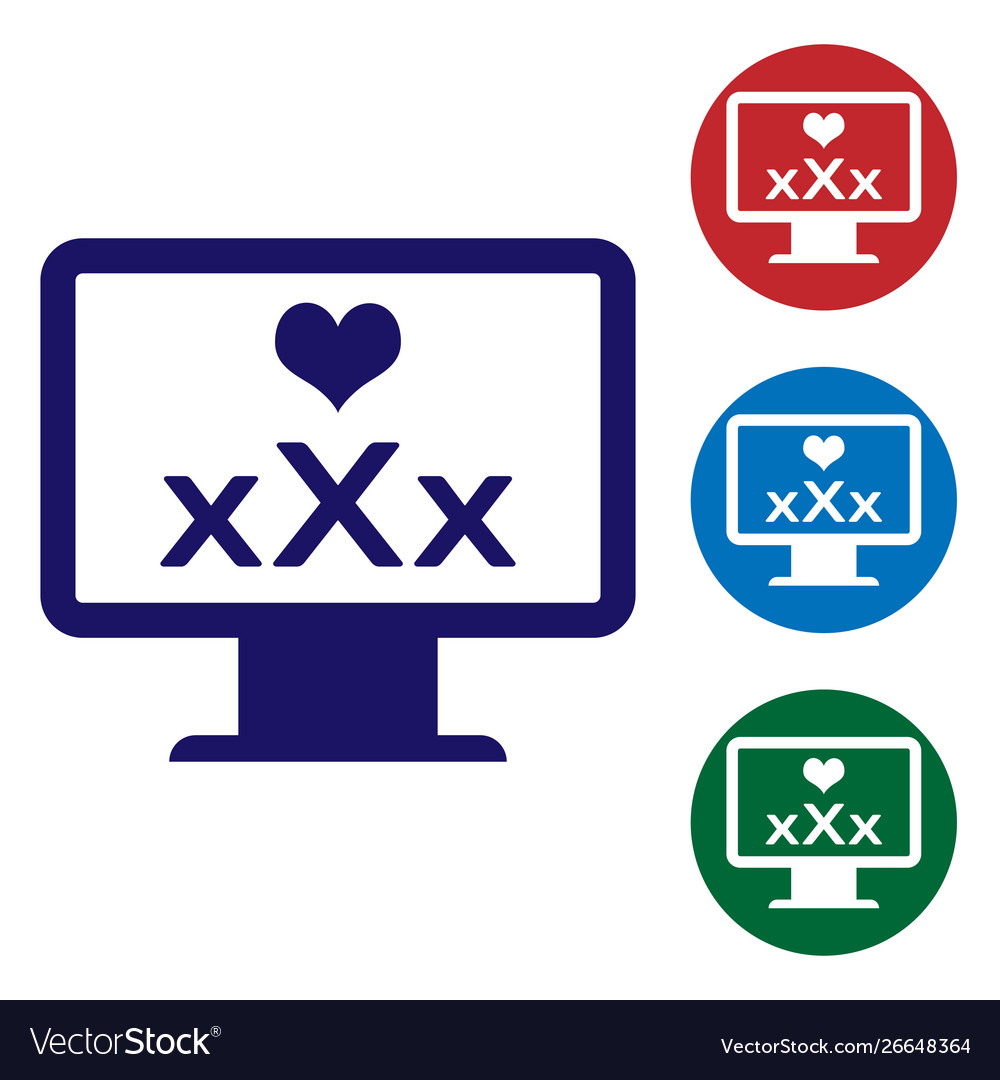 Blue computer monitor with 18 plus content heart vector image Blue computer monitor with 18 plus content heart