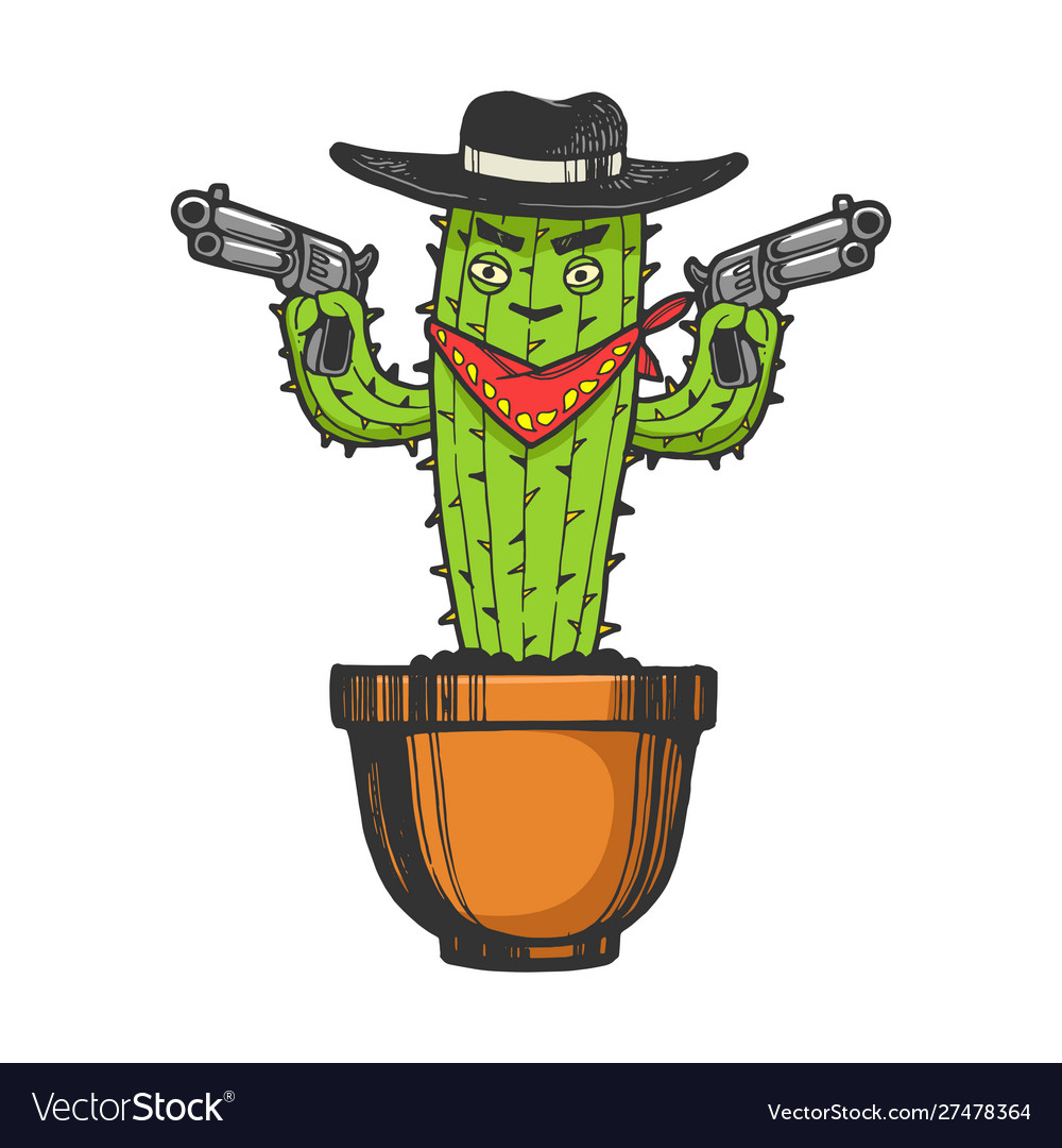 Cactus gangster bandit sketch engraving