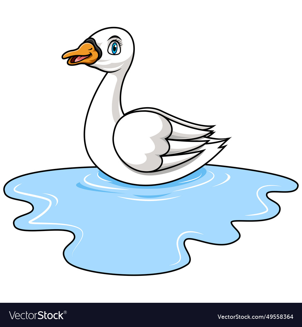 Cute cartoon duck swimming alone