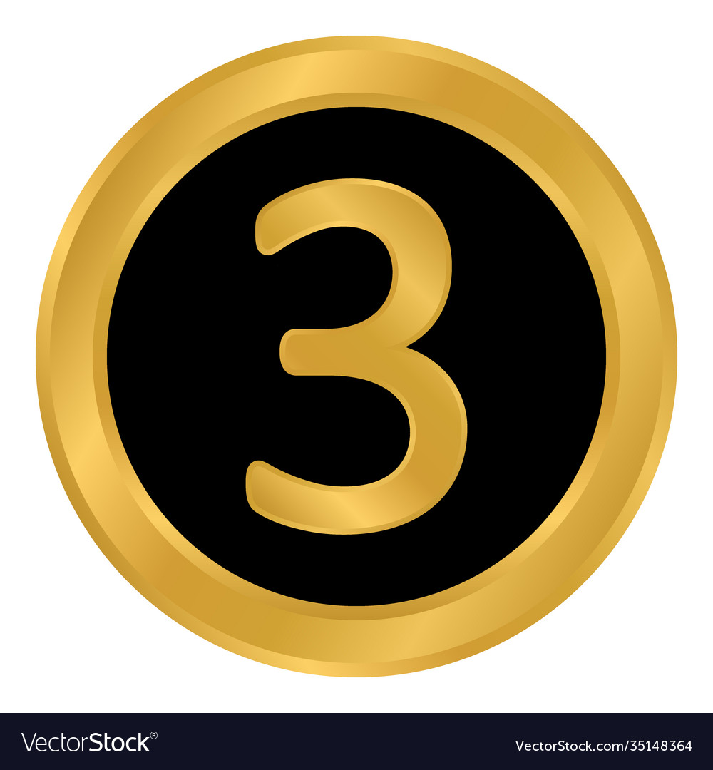Gold number three button vector image Gold number three button
