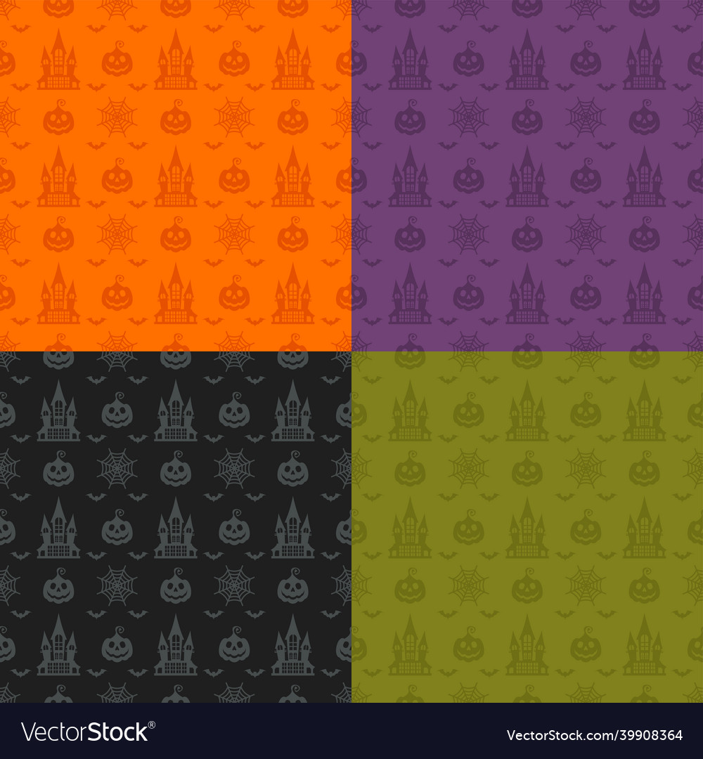 Halloween seamless patterns set color background vector image Halloween seamless patterns set color background