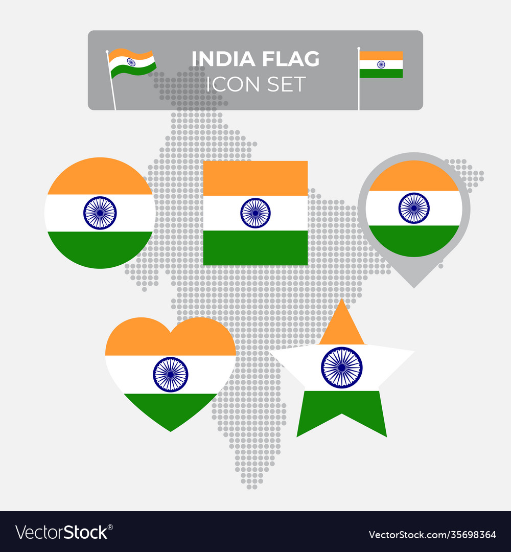 India flag icons set in shape square heart