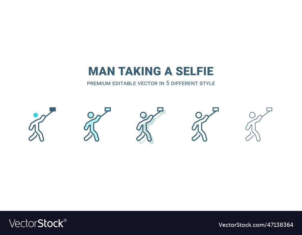 Man taking a selfie icon in 5 different style vector image Man taking a selfie icon in 5 different style