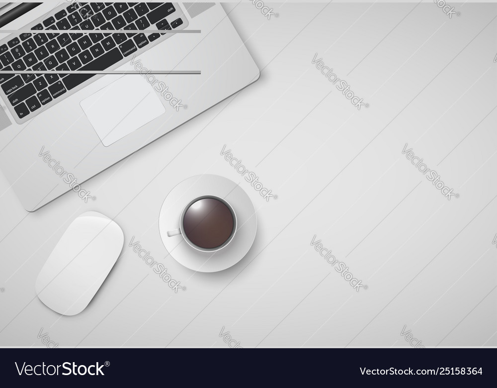 Minimal office with computer mouse and a cup vector image Minimal office with computer mouse and a cup