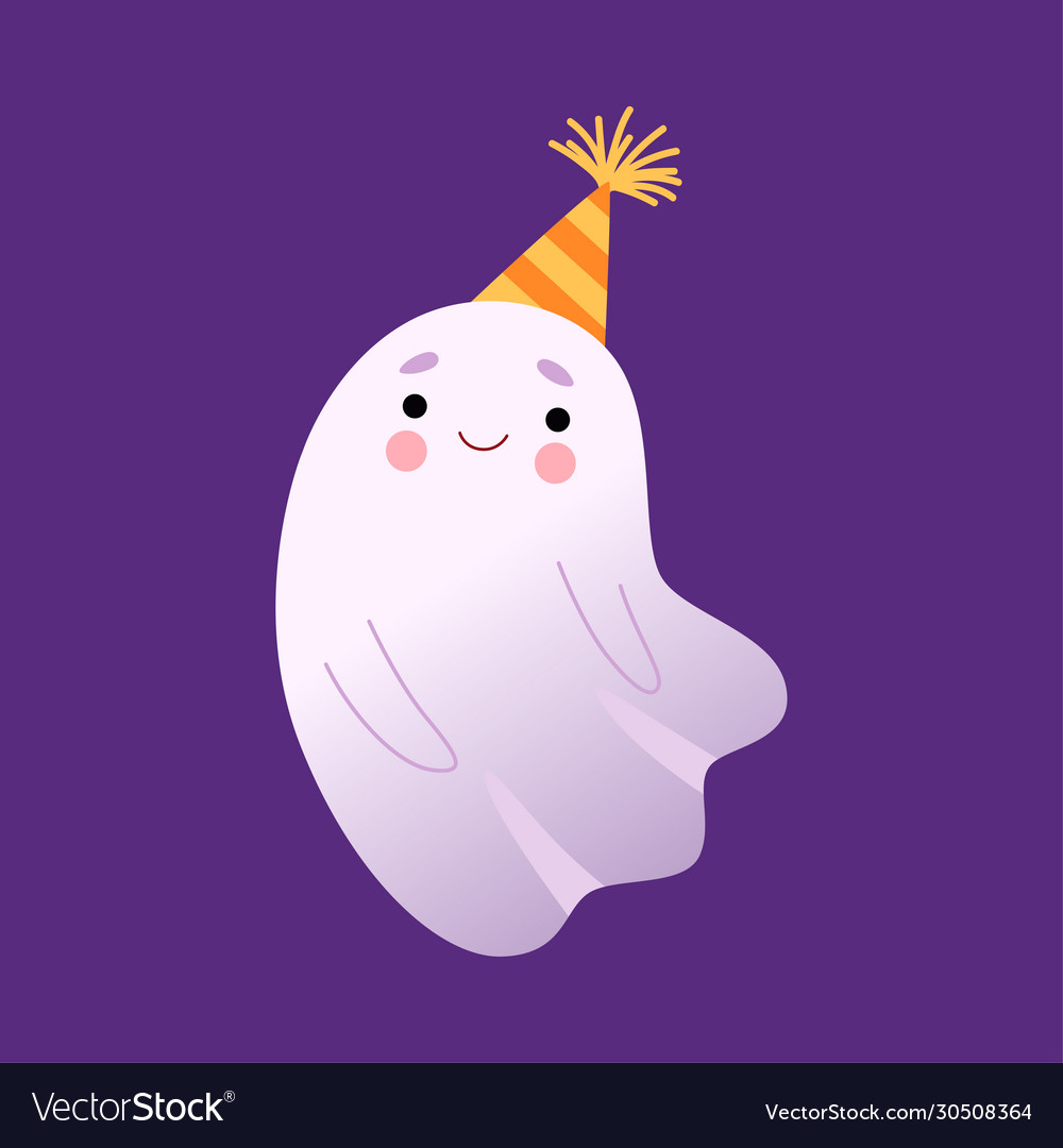 White little ghost in party hat cute halloween