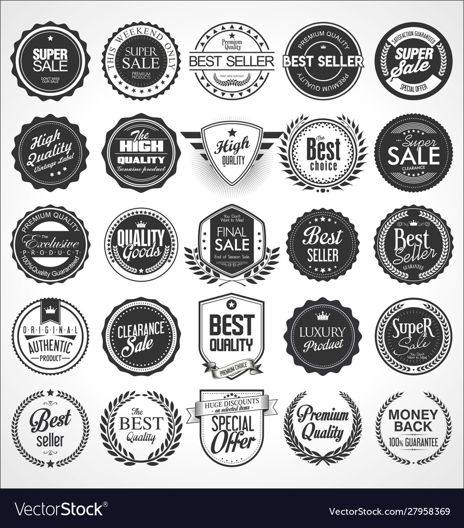 Collection retro vintage badges and labels 01 Vector Image