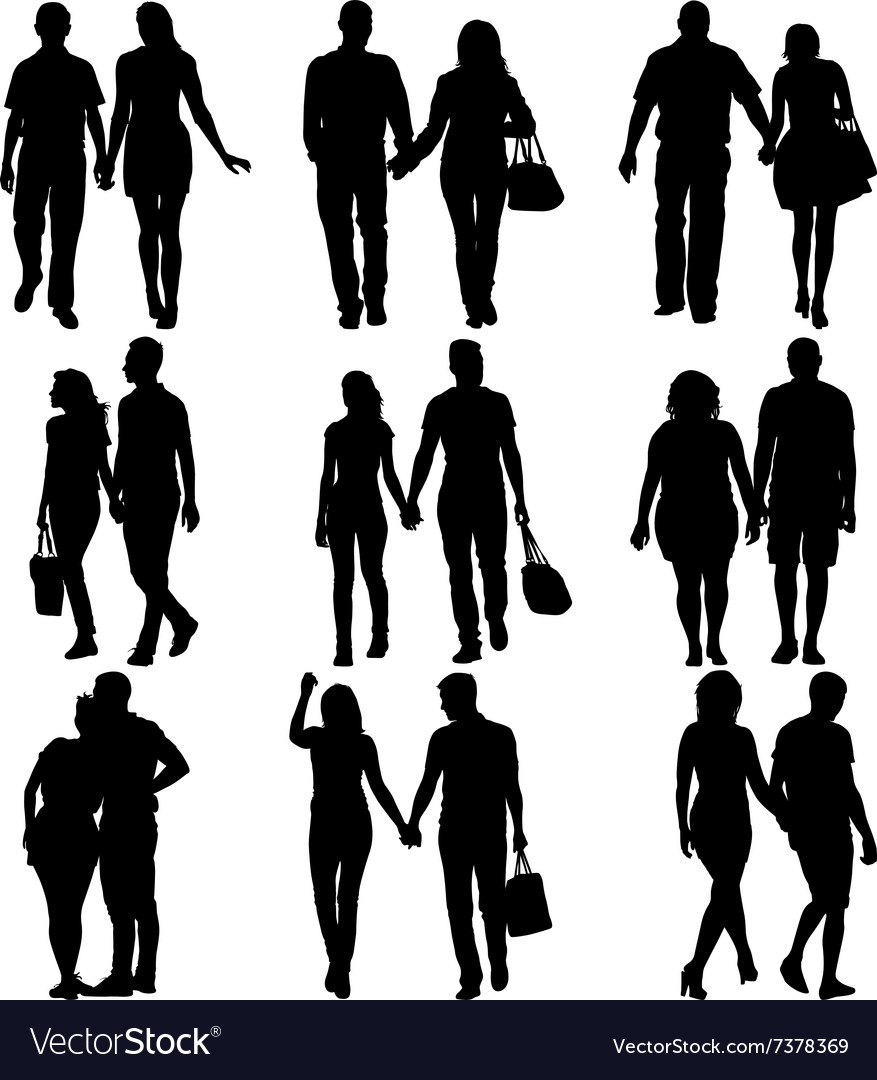 Couples man and woman silhouettes on a white