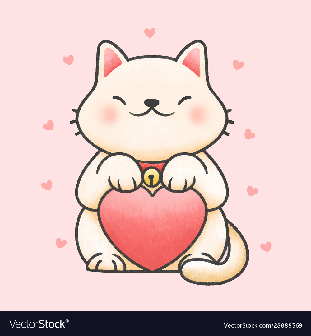 Premium Vector  Cute cat kitten with heart cartoon doodle