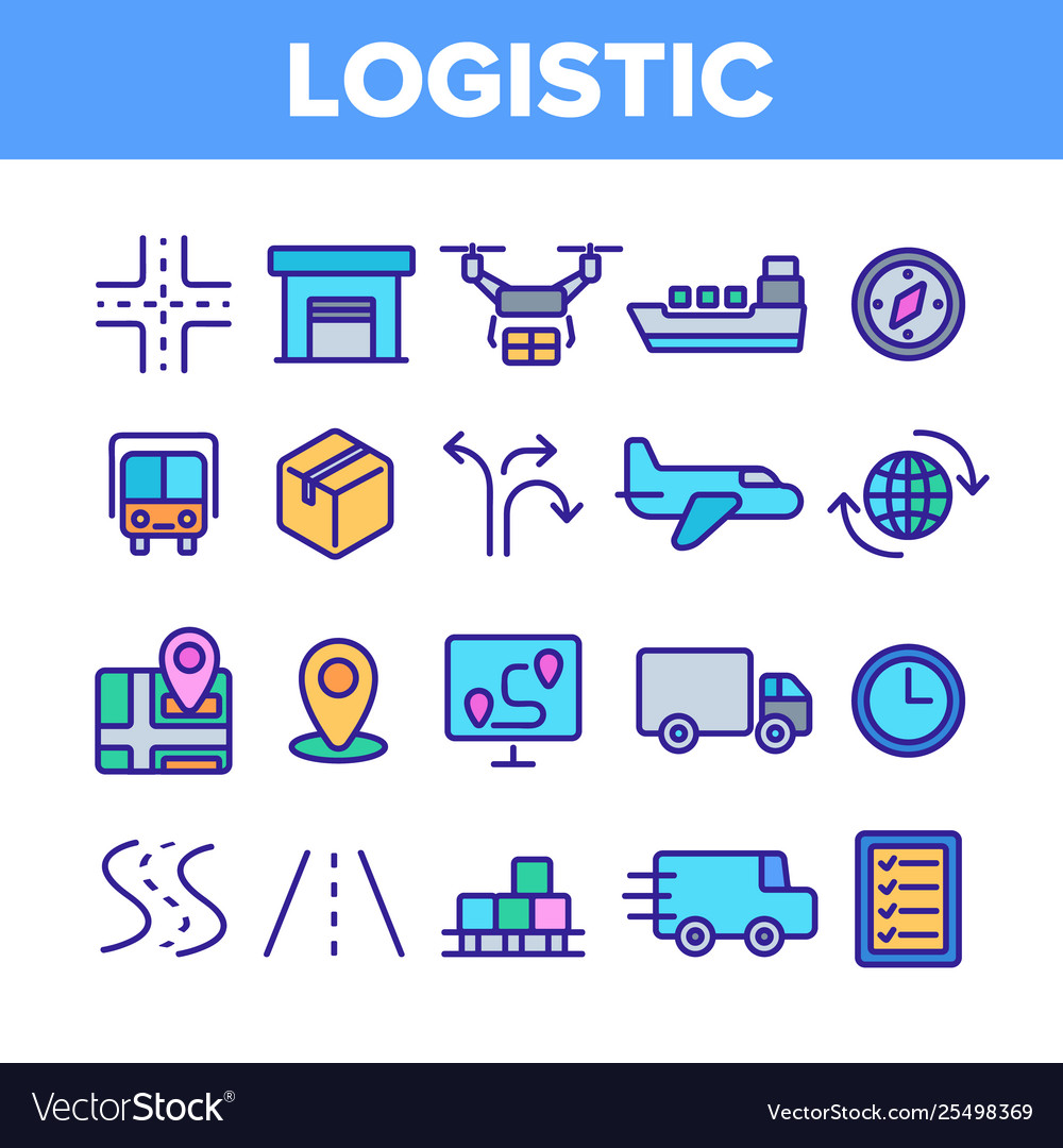 Global logistic department linear icons set vector image Global logistic department linear icons set