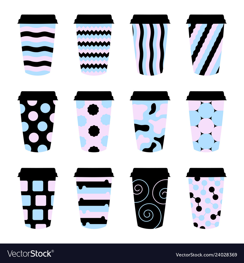 Isolated set 12 paper texture pattern cups vector image Isolated set 12 paper texture pattern cups