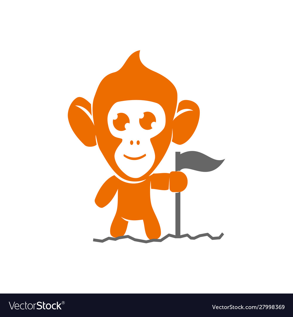 Monkey hold flag logo design template isolated