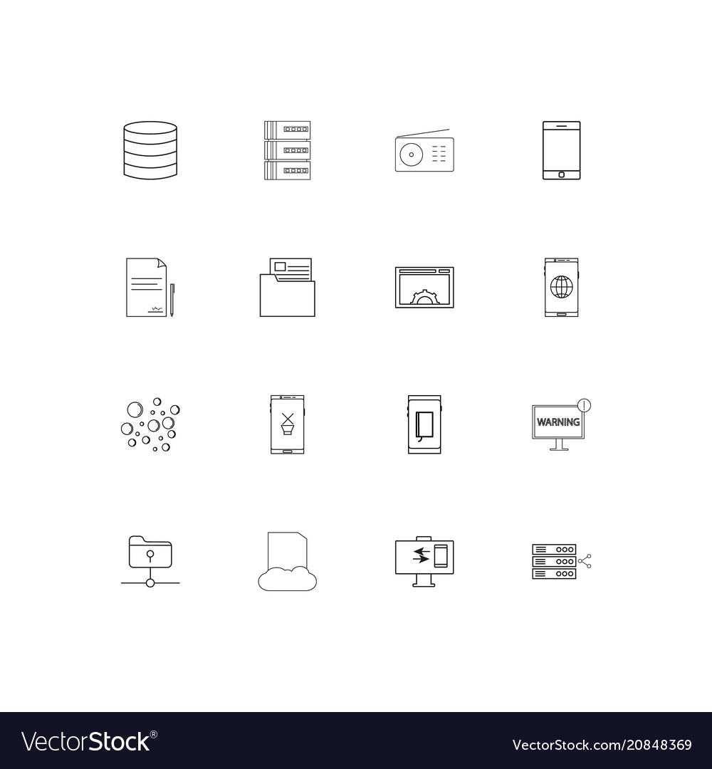 Netzwerk und Datenbank lineare dünne Symbole Set