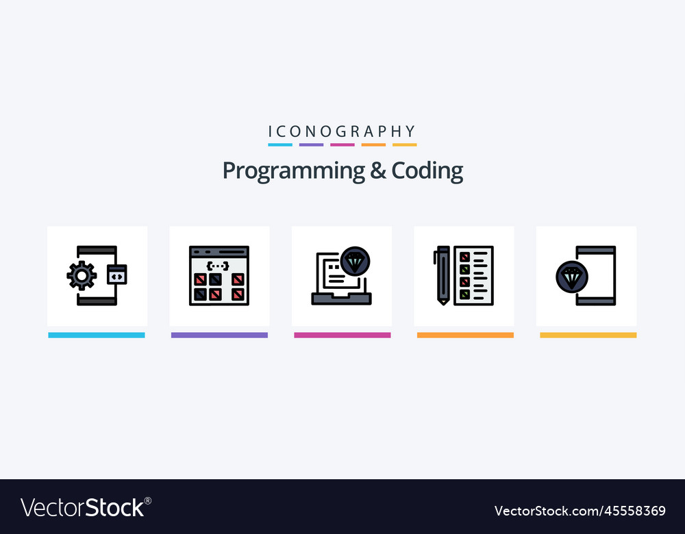 Programmierung und Kodierung Linie gefüllt 5 Icon-Pack