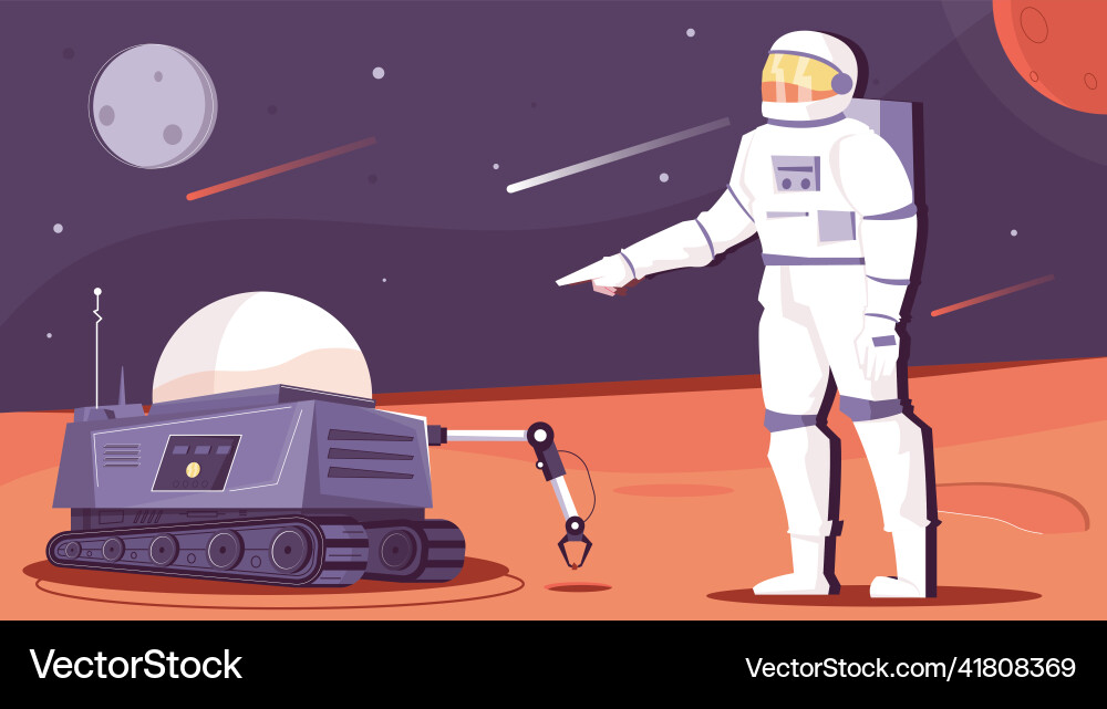 Robot space flat composition Royalty Free Vector Image