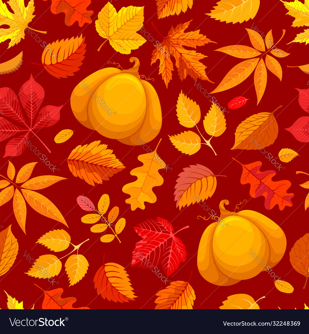 Seamless pattern with autumn leaves and pumpkin vector image Seamless pattern with autumn leaves and pumpkin