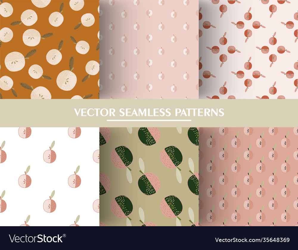 Set fruit seamless pattern with apple