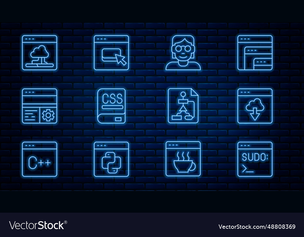 Set line code terminal cloud technology data vector image Set line code terminal cloud technology data