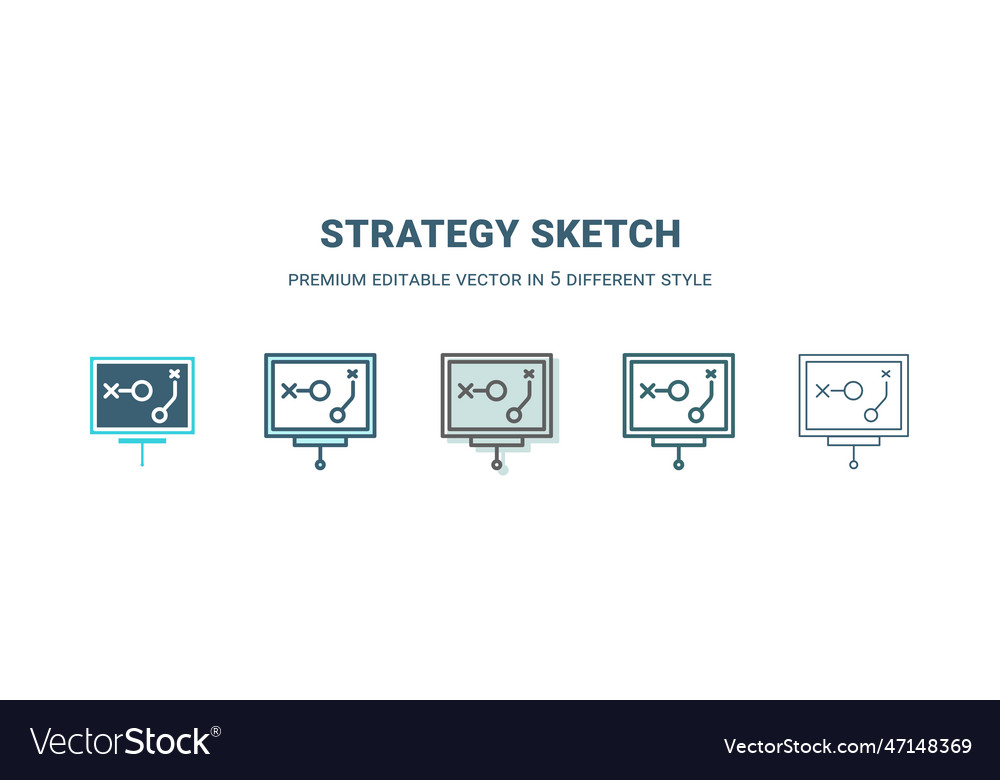 Strategy sketch icon in 5 different style outline