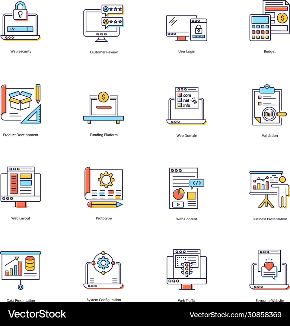 Web security flat icons pack Royalty Free Vector Image