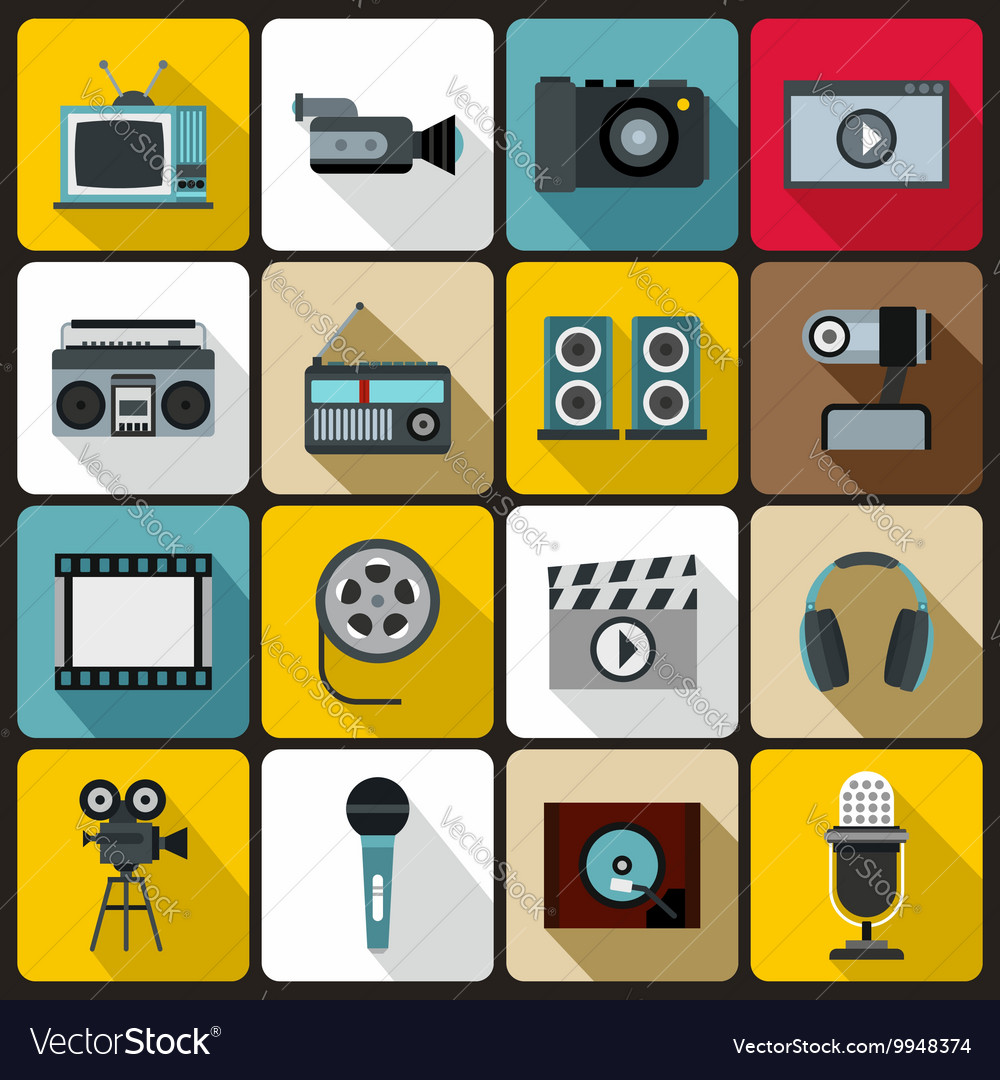 Audio and video set flat style Royalty Free Vector Image