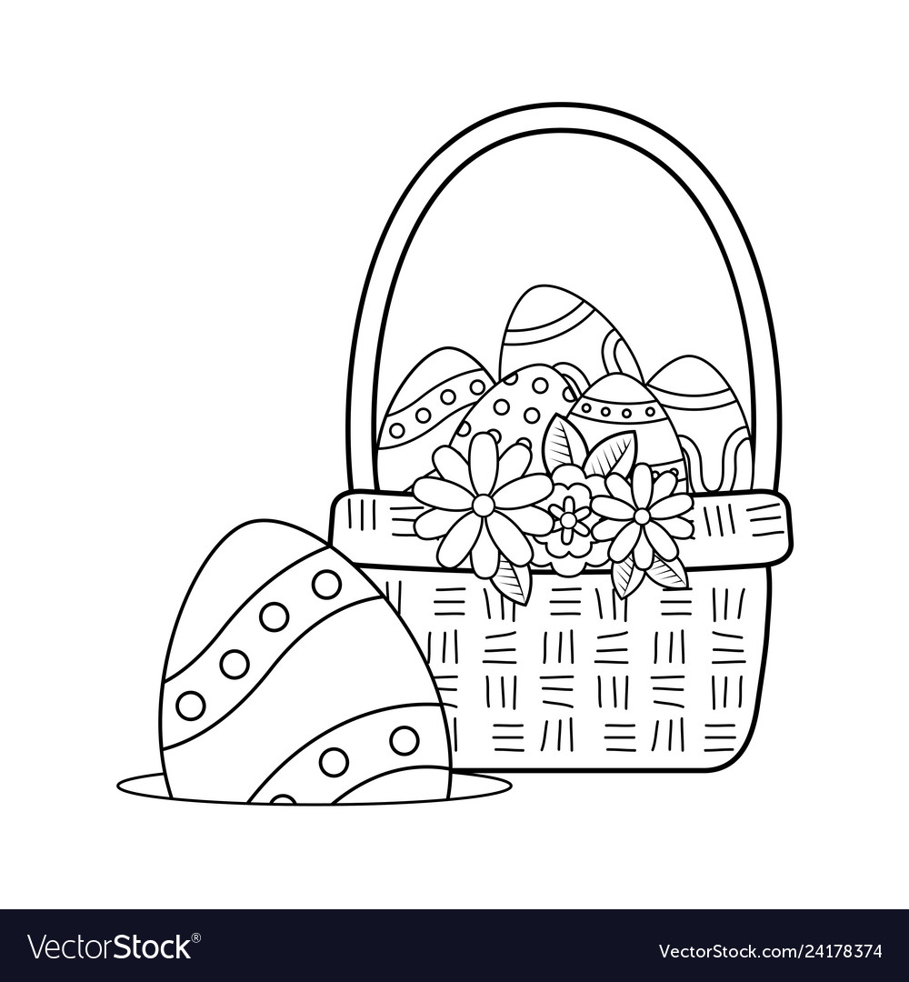 Beautitul eggs painted in basket with flowers Vector Image