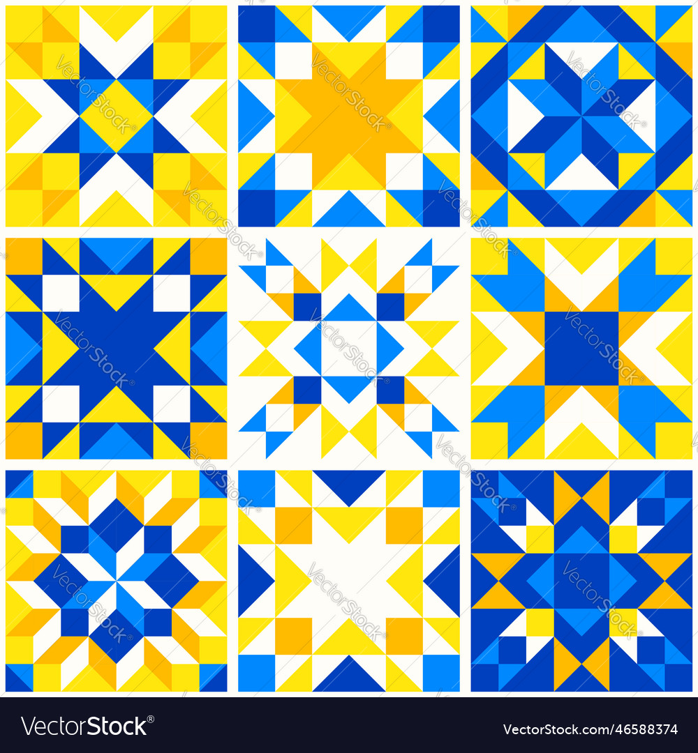 Geometric star pattern barn quilt block patchwork Vector Image